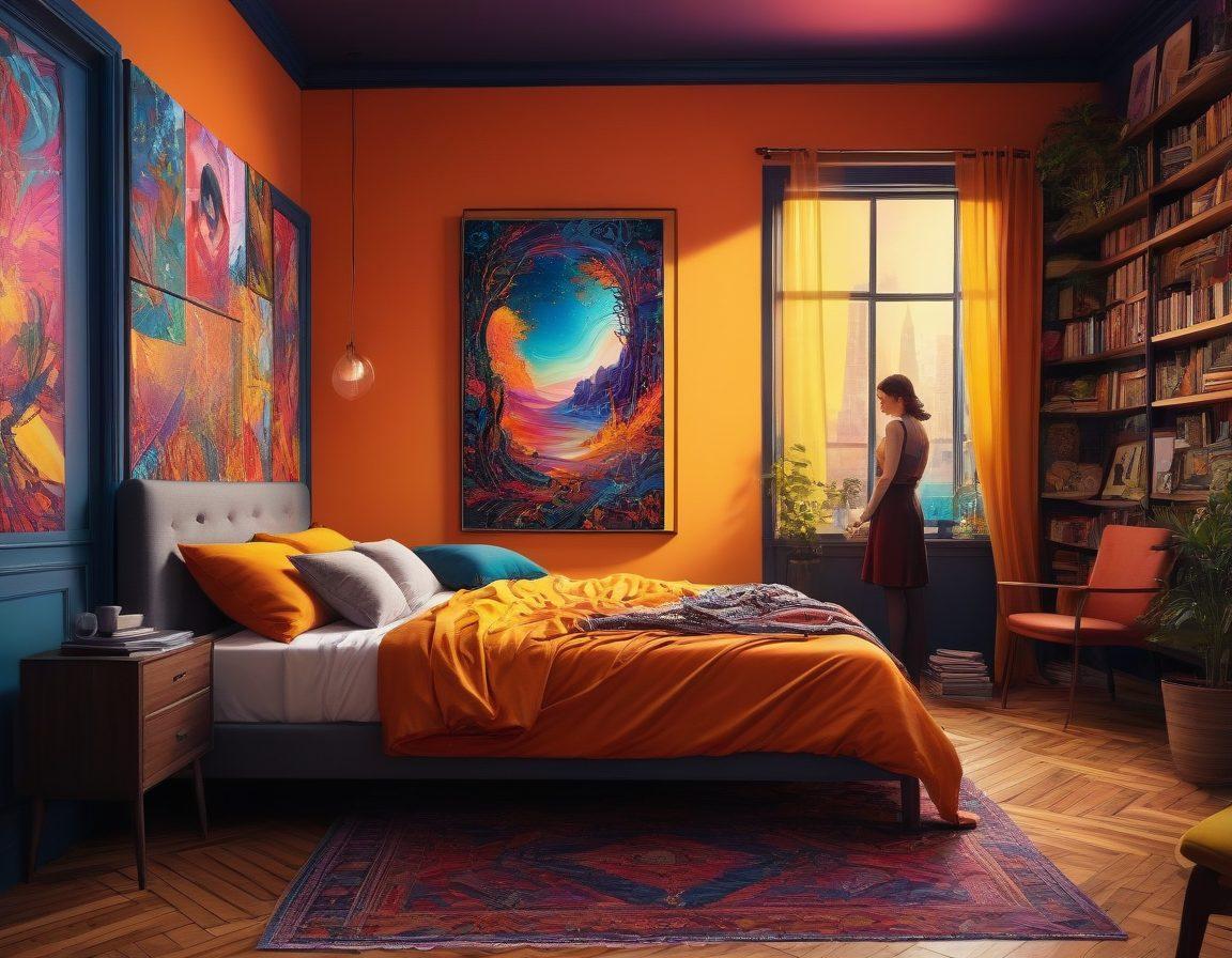 A captivating scene depicting two artistic characters in an intimate setting, surrounded by vibrant comic book panels filled with alluring art. The ambiance is warm and inviting, showcasing an intricate blend of sensual storytelling elements, including expressive facial features and dynamic poses. Emphasize the contrast between bold line work and soft, fluid colors to enhance the narrative. The background should have abstract motifs that mirror the themes of desire and fantasy. super-realistic. vibrant colors. intriguing composition.